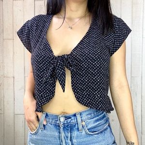 Dainty Black Ruffle Front Tie Crop Top